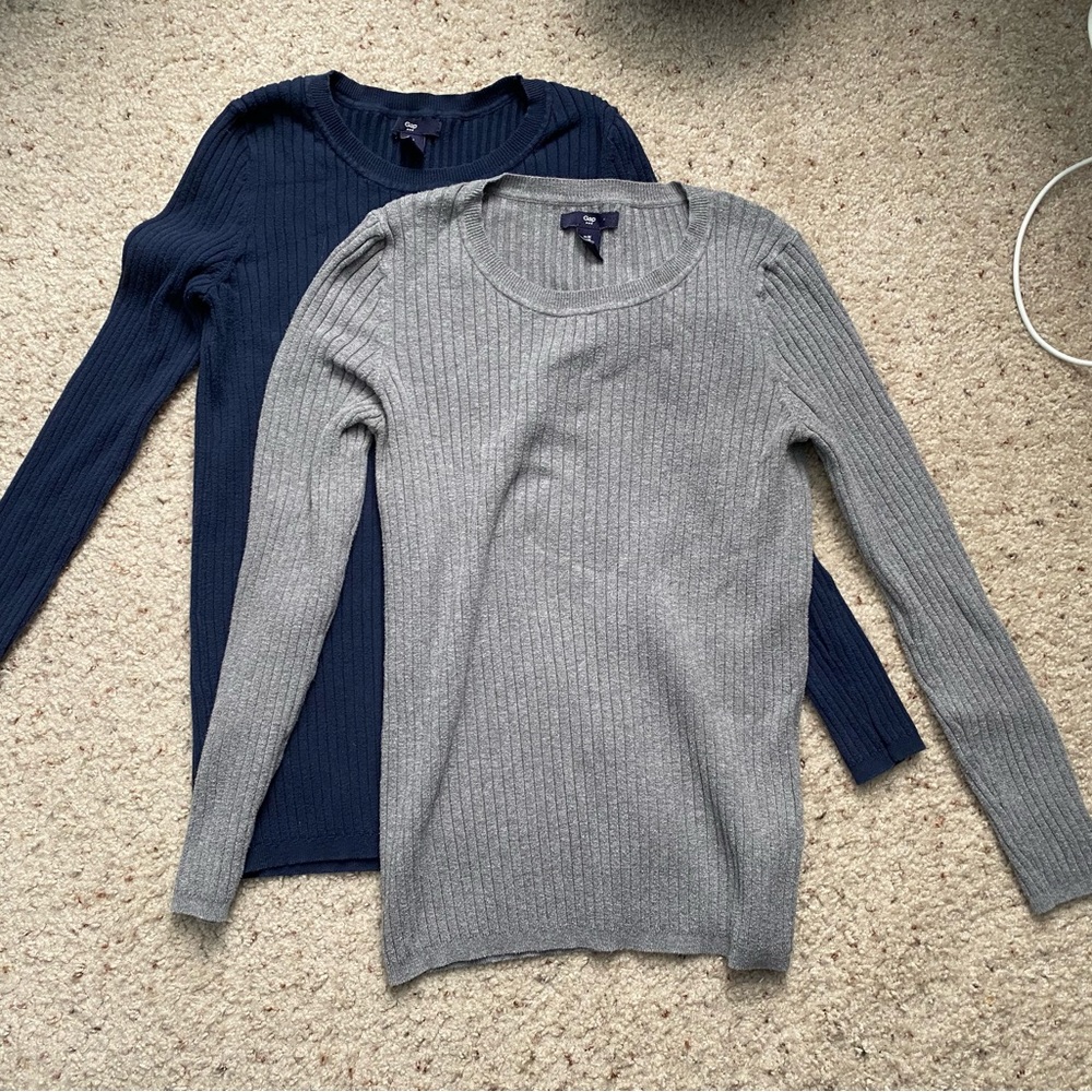 Gap Ribbed Long Sleeve Sweater Duo - Navy & Heather Gray - Women’s Medium